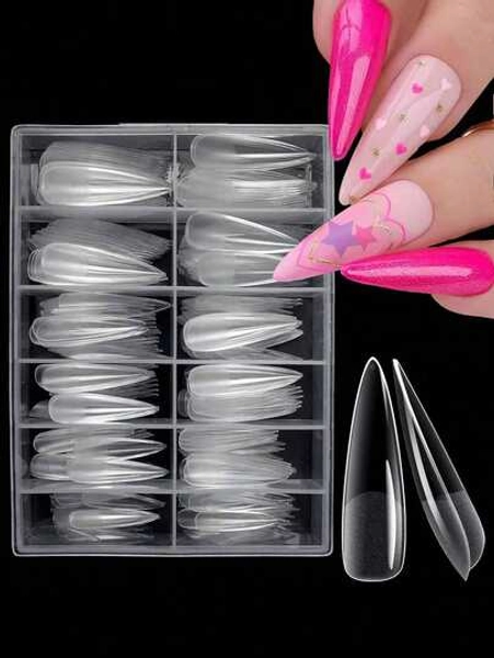 240Pcs Stiletto Nail Tips Set, Clear Full Cover Fake Nails, Acrylic Artificial Fingernails, Press-On Manicure Extension, Easy Application Nail Supplies Nails