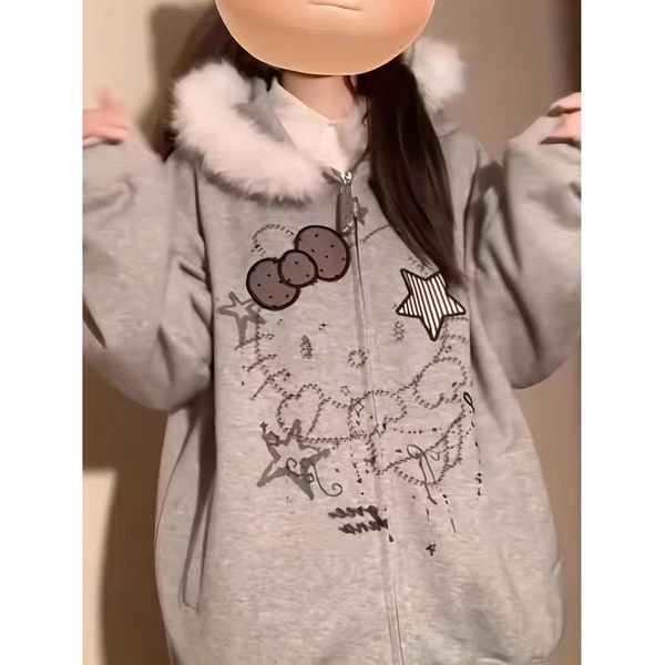 Y2K KT Cat Long-Sleeve Cardigan for Fall And Winter, Loose Zipper Jacket Renovation Season, Birthday Gifts, Christmas And Thanksgiving Gifts