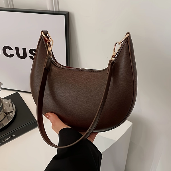 1pc Perfect Lily Women's French-Style Luxury  Crescent Moon Handbag - Detachable Strap (Crossbody/Shoulder/Hangs Under Arm), Zipper Closure, / Solid Color Elegant Purse for, Wedding, Party - New 2025 Spring Collection