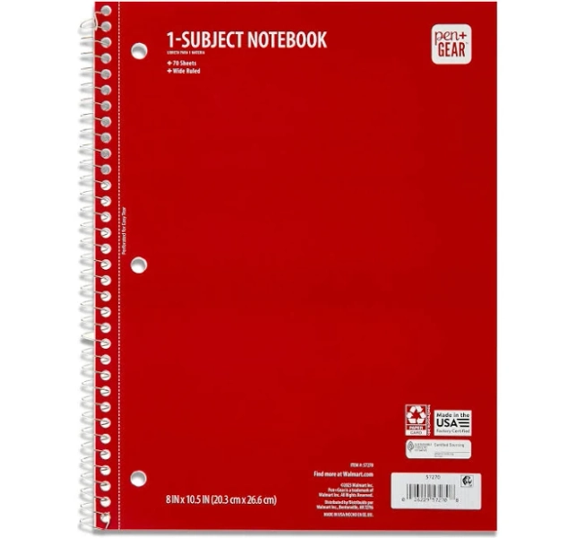 Pen + Gear 1 Subject Wide Ruled 70 Sheets Spiral Notebook