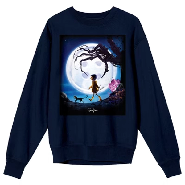 Coraline Poster Art Adult Navy Crew Neck Long Sleeve Sweatshirt - Medium