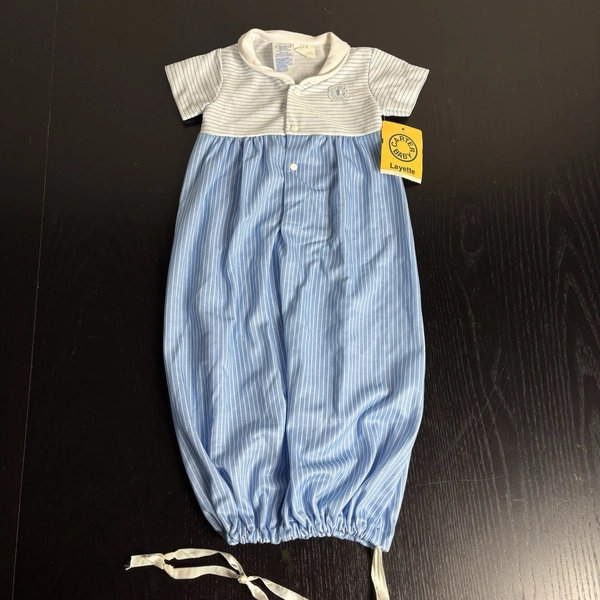 Vintage 80s CARTER'S Layette Baby Boy Sleeper Gown White/Blue Stripes Deadstock