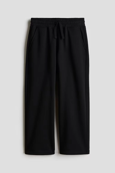 Wide-Leg Brushed-Inside Joggers - Black