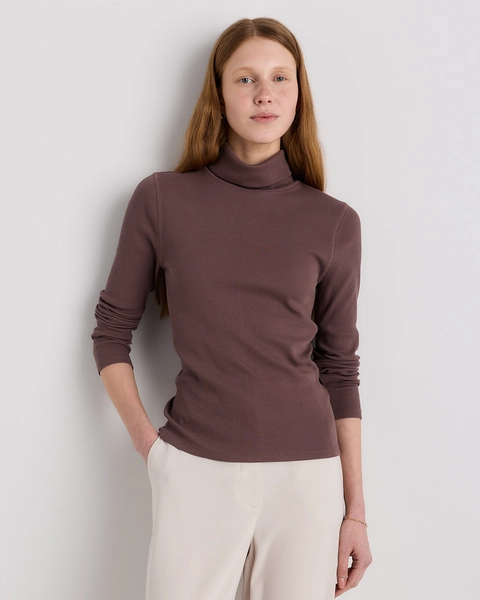 Organic Cotton Micro-Rib Turtleneck in Soft White