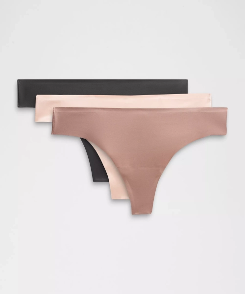 InvisiWear Mid-Rise Thong Underwear *3 Pack - Black/Twilight Rose/Misty Shell - XXL