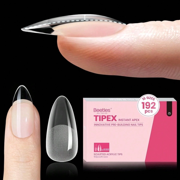 Beetles Tipex Instant Apex Nail Tips, Stiletto Medium, 16 Sizes (00–14), 192pcs, Built-In Apex, No Builder Gel Required, Thicker Strong Acrylic Tips For DIY Nail Extensions