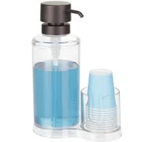mDesign Plastic Mouthwash Dispenser and Cup Organizer
