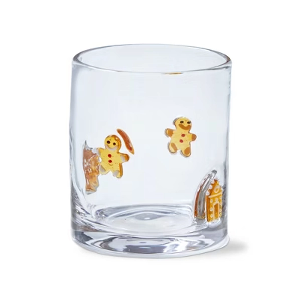 Tag Christmas Gingerbread Man & House Double Old Fashioned Glass Beige Multi 3.5x3.5x3.75 in