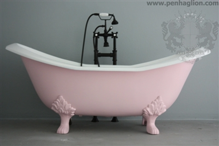 The Rufford 73'' Vintage Designer Soft Pink Cast Iron Double Slipper Tub Package from Penhaglion
