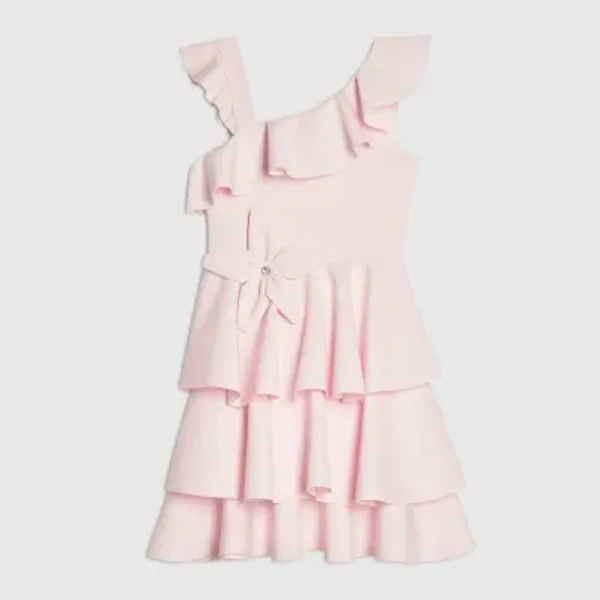 Girls Pink Asymmetric Tiered Dress