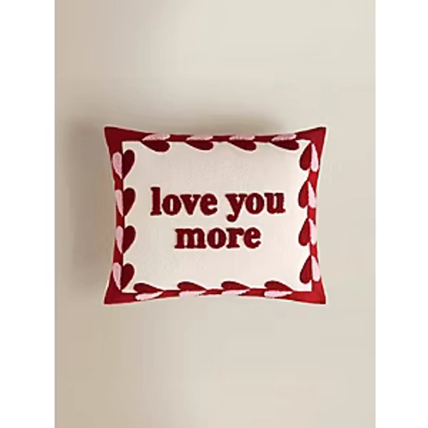 Red Embroidered 'Love You More' Heart Cushion