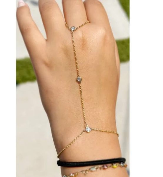 14K Solid Yellow Gold Moissanite Ring Bracelet