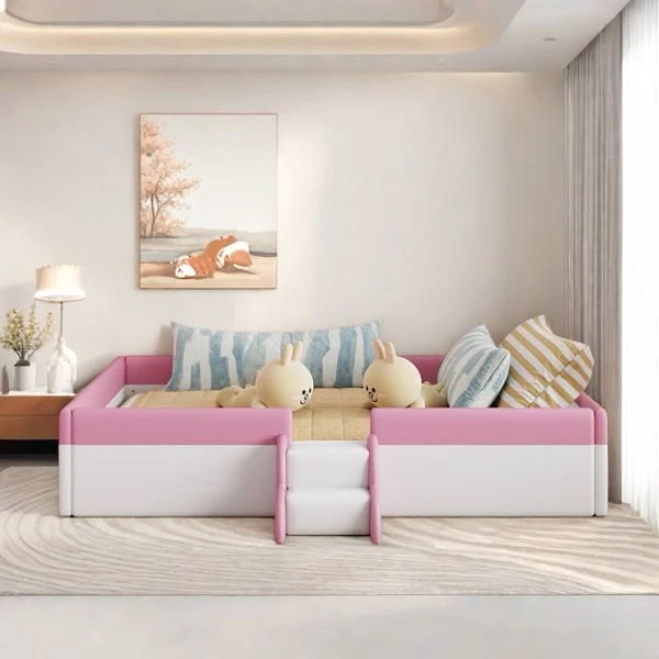 Harper&Bright Designs Floor Upholstered Bed with Stairs