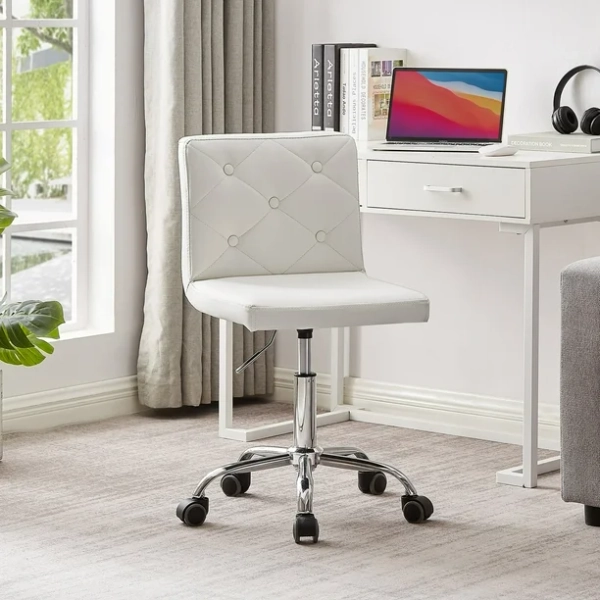 VECELO Armless Office Desk Chair, Height Adjustable PU Leather Swivel Task Chairs, White - Walmart Business Supplies