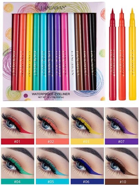12PCS Neon Liquid Eyeliner Set, Matte Colored Eyeliners Pen, Colorful Waterproof Smudge-Proof Pigmented Graphic Liners Y2K Eye Shadow