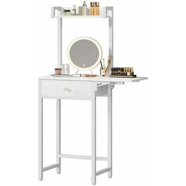 White Ultra Compact Vanity Desk with Extendable Panel