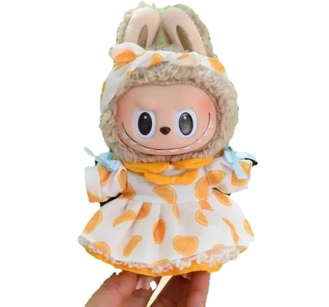 Labubu 15cm/17cm Doll Clothing Labubu Sitting Party Series Yellow Lemon Dress With Hair Accessories
