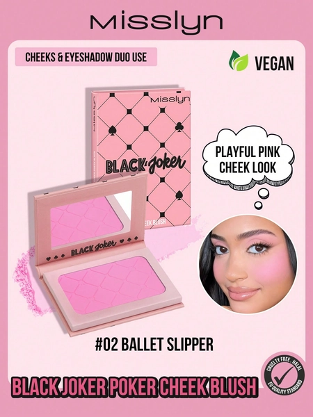 Misslyn 1pc Black Joker Poker Cheek Blush,Matte Blush Powder Palette,Pigment-Rich Silky Blendable Lightweight Long-Lasting Face Makeup,Natural Glow Contour & Highlight Effect,Portable Travel Size,Daily Wear,Party & Y2K Looks,Vegan & Cruelty-Free