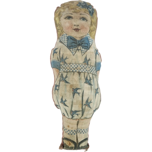 Adorable Small Size Vintage Arnold Print Works Girl Doll in Swallow Print Dress