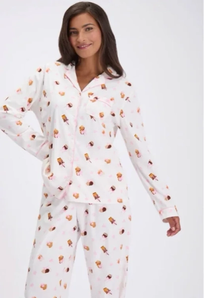 Coffee bar fleece pyjamas in a bag | Ivory Mix | Boux Avenue UK