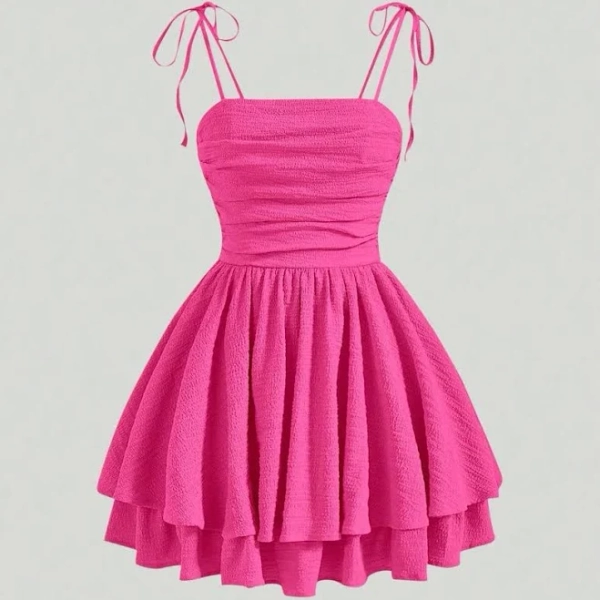 SHEIN Tie Shoulder Ruched Flared Mini Dress
