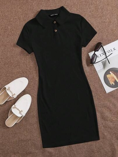 SHEIN EZwear Summer Outfits Button Front Rib-Knit Bodycon Dress,Summer Dresses For Women
Spring Clothes