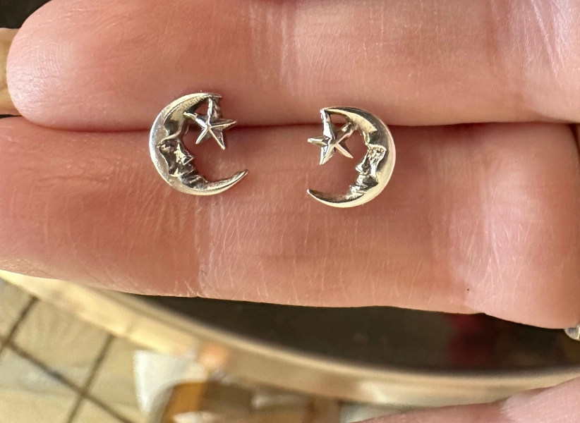 Sterling Silver Moon and Stars Stud Earrings, moon studs, .925 earrings, Dainty earrings, tiny studs, love you to the moon and back!