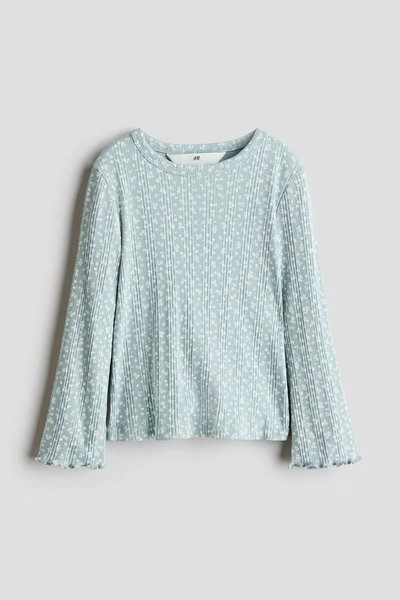 Patterned Cotton Top - Dusty turquoise/floral