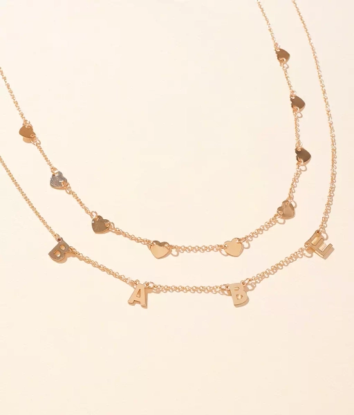 Gold 2 Pack Babe &amp; Hearts Charm Necklace Set