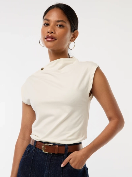 Top sans manches avec col montant - Blanc - Femme - 10.00€ - Kiabi