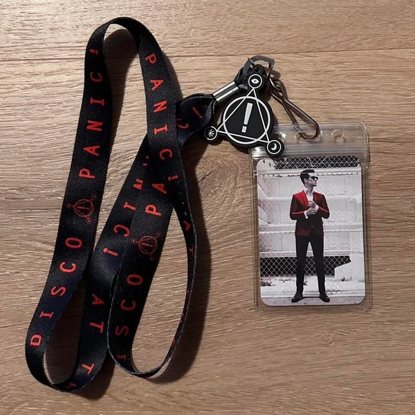 Panic! At The Disco red and black lanyard 

• signs...