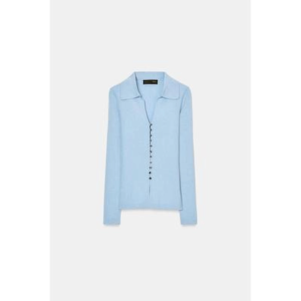 Zara - Knit Polo Jacket - Light Blue - L - Woman