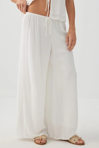 Crinkled Mid Rise Flowy Pants