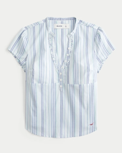 Short-Sleeve V-Neck Henley Shirt