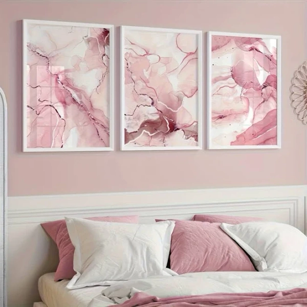 Light pink room decor, Room decor for teen girls, 3pcs, Wall arts, Modern Posters, pink wall prints, Wall decorations for bedroom, marble wall prints