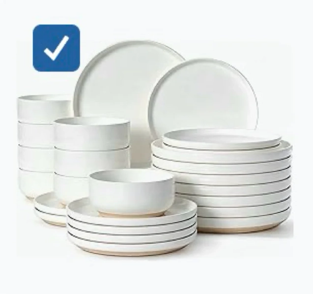 Plates and Bowls Sets, Scratch Resistant Dinnerware Sets for 8, 24 Pieces Porcelain Ceramic Dishware Dishes Set, Modern Stoneware Kitchen Dinner Set, Microwave and Dishwasher Safe, Cream White