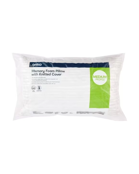 Memory Foam Pillow with Knitted Cover - White - Miscellaneous