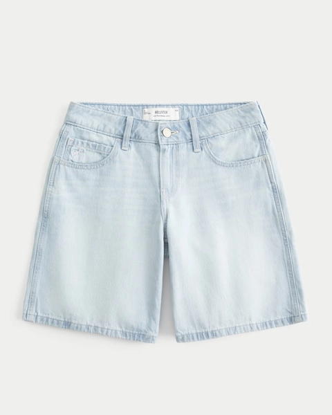 Low-Rise Light Wash Bow Graphic Baggy Jort