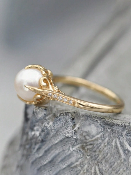 1pc Vintage Cubic Zirconia & Faux Pearl Ring, Jewelry Gift For Women Wedding Anniversary