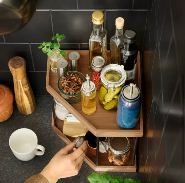 NÅLBLECKA Corner shelf - metal/bamboo for kitchen countertop
