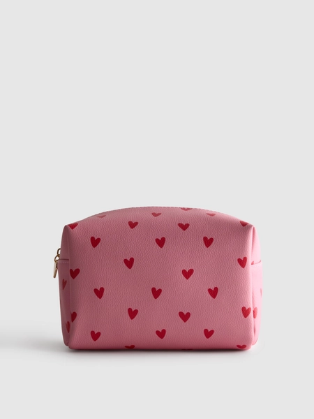 Heart Print Faux Leather Makeup Bag