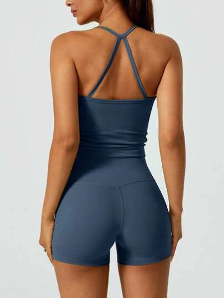  NcmRyu Women's Halter Backless Yoga Sports Seamless Butt-Lifting Fitness Set, Spring/Summer