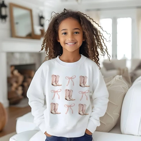 Girl's Trendy Crewneck Sweatshirt with Bows