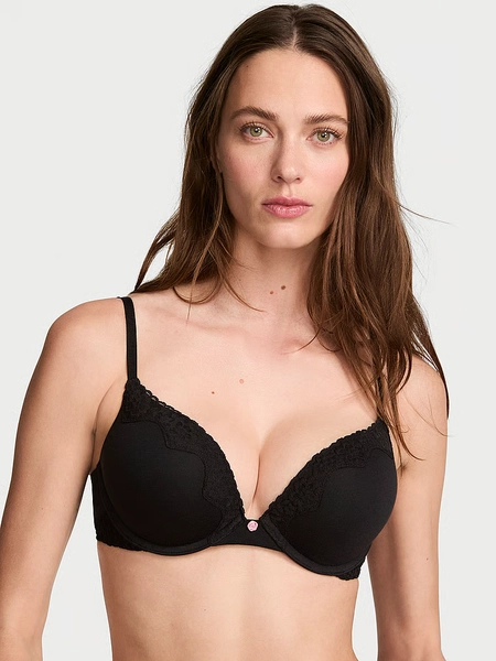 Bombshell Add-2-Cups Cotton Lace-Trim Push-Up Bra