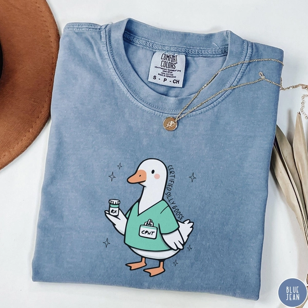 Funny pharmacy tech shirt, CPhT goose scrubs tee, certified silly goose RX shirt, pharmacy student gift, comfort colors med humor top