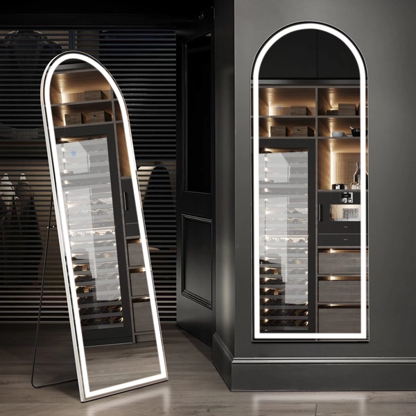 CONCETTA 60"x16" LED Arched Full Length Mirror, Lighted Full Body Mirror with Aluminum Frame and Polished Glass for Bedroom