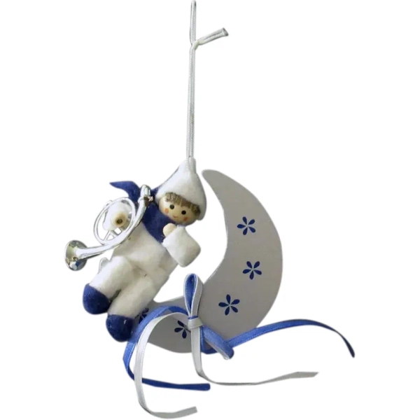 Vintage Christmas Ornament – Small Child in a Silver Crescent Moon