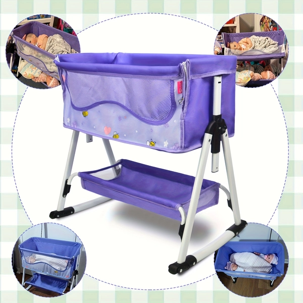 18'' Doll Crib with Swinging Bed & Heart Design - Pink & Purple Reborn Doll Bed with Safety Bar, Sturdy Legs & Easy Assembly - Durable Doll House for 18" Dolls, Doll Furniture