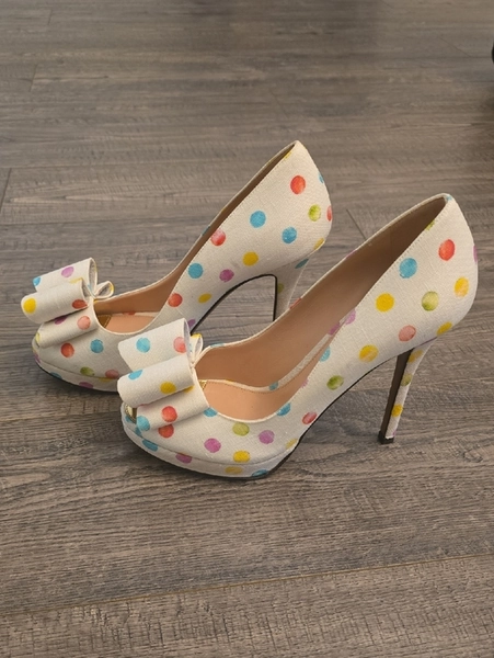 Dover Last Barbie Polka Dot Peep-Toe Heels with Bow Accent