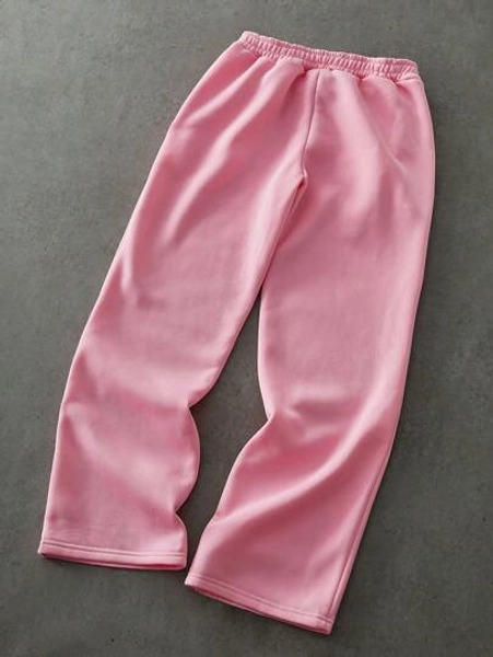 PAVTROS Manfinity Streetrush Men's Street Style, INS Matched With High Street Pink Spider Web Creative Heart 3D Embroidery Technique Pink Straight Loose Long Sweatpants. Featuring Oversized Graphic Embroidery Design, Pink Sweatpants